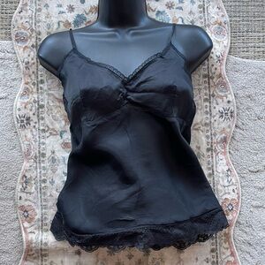 Helmut Lang Black Satin Camisole with Lace Detail